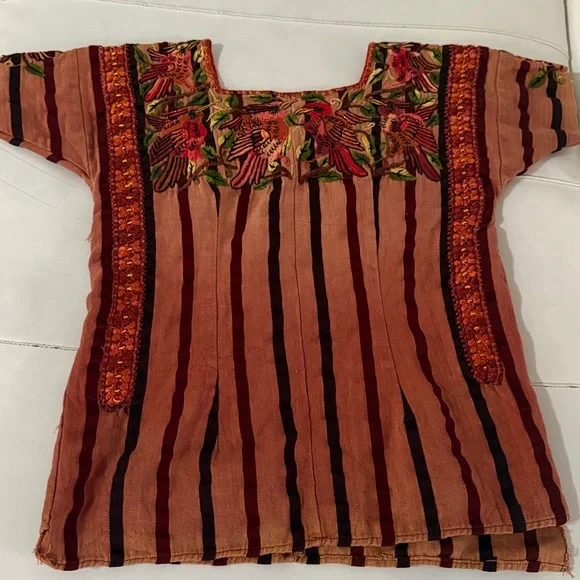 Handmade Embroidered Striped vintage Top - Red and Brown XS - Picture 7 of 9